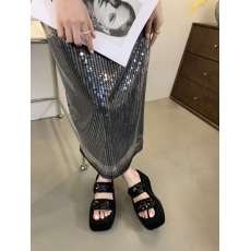 批发2024夏季新款防滑增高松糕厚底方头露趾拖鞋平底凉拖女鞋银色亮片