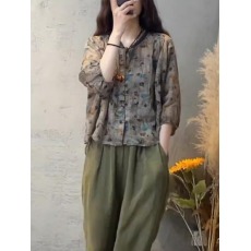 批发2026新款夏季大码女装复古文艺范中年妈妈休闲时尚棉麻套装两件套