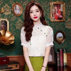 批发实拍新中式<b class='q'>衬衫</b>女短袖<b class='q'>衬衣</b>女装改良旗袍上衣洋气别致国风盘扣小衫