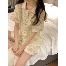 批发实拍 甜美少女<b class='q'>碎花</b>粉格子包边短袖<b class='q'>短裤</b>家居服睡衣套装