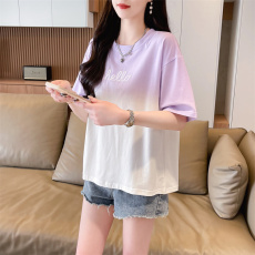 批发首发实拍6535棉夏季新款时尚休闲渐变短袖T恤女韩版宽松<b class='q'>上衣</b>
