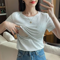 批发实拍 夏季孕妇产后<b class='q'>哺乳</b><b class='q'>纯棉</b>短袖T恤辣妈亲肤显瘦喂奶<b class='q'>上衣</b>月子