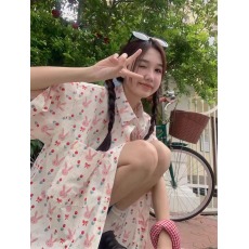 批发日系甜美小众印花宽松短袖<b class='q'>衬衫</b>女夏季新款ins潮防晒<b class='q'>情侣</b><b class='q'>百搭</b><b class='q'>衬衣</b>