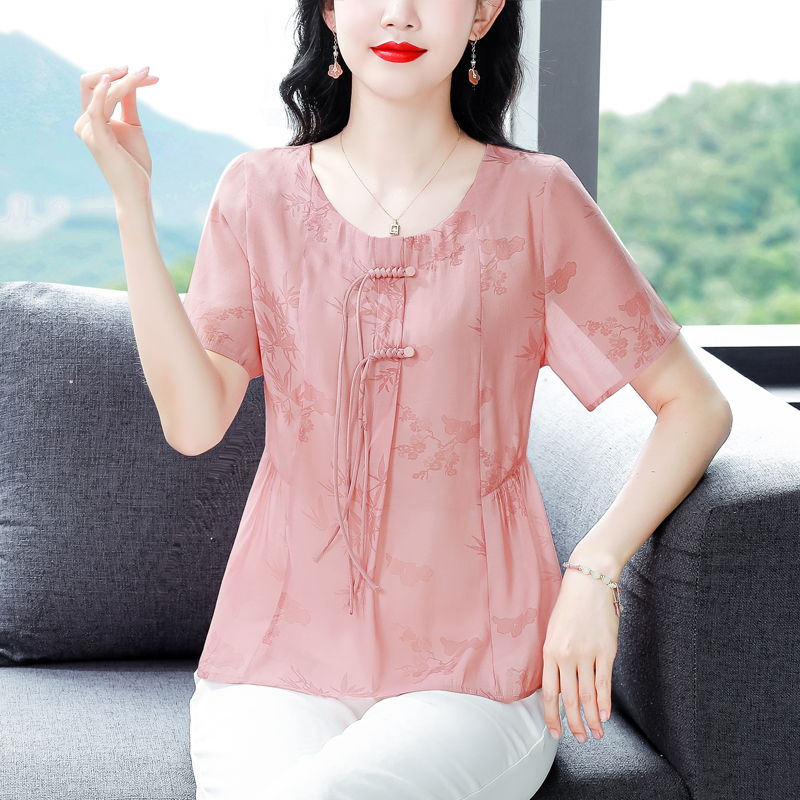 MY5704# 国风夏季新款天丝棉麻短袖衬衫女减龄宽松大码小衫遮肚子女裝貨...