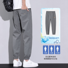 批发实拍2024新款束脚休闲裤男冰丝薄款凉感透气百搭松紧腰运动裤子