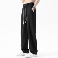 批发实拍夏季薄款冰丝垂感休闲裤子男西裤阔腿宽松直筒运动透气长裤