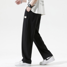 批发实拍冰丝裤男夏季阔腿直筒西裤高街潮牌百搭薄款垂感宽松休闲长裤