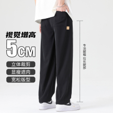 批发实拍冰丝裤男夏季阔腿直筒西裤高街潮牌百搭薄款垂感宽松休闲长裤