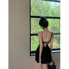 批发实价实拍 暗黑芭蕾 性感辣妹露背抽褶开叉<b class='q'>吊带</b>连衣裙