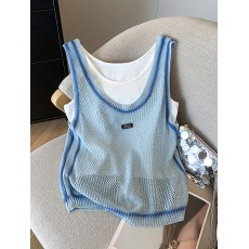 批发夏日穿搭一整套女设计感镂空冰丝针织吊带背心内搭小衫上衣两件套
