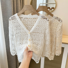 批发实拍薄款开衫中袖镂空<b class='q'>小外套</b>女2026夏季空调衫百搭开衫防晒衣外套