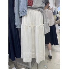 批发十三行秋季新款甜美减龄木耳边中长款裙子松紧腰白色a字半身裙