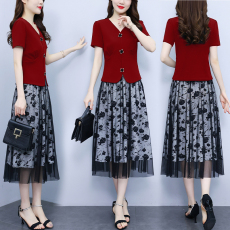 批发实拍2026夏季新款两件套泡泡秀收腰显瘦<b class='q'>妈妈</b>装连衣裙