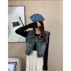 批发实拍短款牛仔马夹新款毛边复古洋气马夹女百搭时尚显瘦潮流马夹