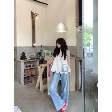 批发实拍实价#纯欲风绑带露肩挂脖无袖上衣女夏季新款宽松显瘦小背心