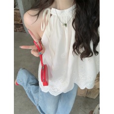 批发实拍实价#纯欲风绑带露肩挂脖无袖上衣女夏季新款宽松显瘦小背心