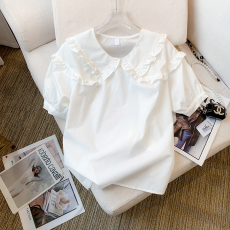 批发实拍 大货 2026夏季新款ins设计感白色娃娃衫短袖衬衣甜美衬衣女