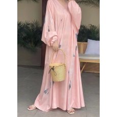 批发实拍水墨国风V领印花连衣裙气质<b class='q'>OL</b>遮肉大码度假裙