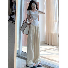 批发网红炸街小个子盐系穿搭白色短袖t恤阔腿裤休闲时尚两件套装女<b class='q'>夏</b>