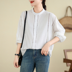 批发实拍2026早<b class='q'>春</b>镂空拼接时尚百搭提花大码女装衬衣