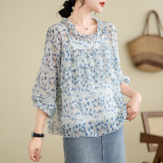 批发实拍2026早<b class='q'>春</b>大码法式别致上衣泡泡袖衬衫娃娃领衬衣M-4XL200斤