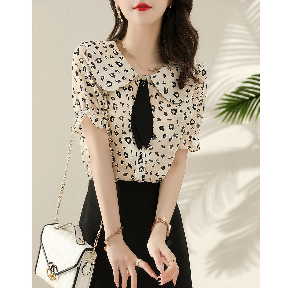 LN29976# 法式甜美可爱风夏季新款休闲宽松显瘦印花女式衬衫