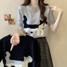 批发2026年大码女装<b class='q'>夏</b>季新款胖mm提花动物图案冰丝针织上衣胖妹妹T恤