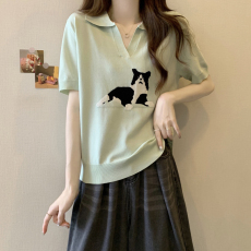 批发实拍2026年大码女装<b class='q'>夏</b>季新款胖妹妹200斤冰丝提花小狗动物上衣T恤