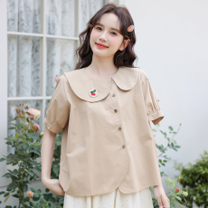 批发实拍2026年韩版娃娃领小<b class='q'>可爱</b>复古简约小清新甜美茶歇法式上衣女