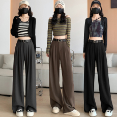 批发灰色休闲西装阔腿裤女2026春夏新款直筒小个子垂感黑色休闲长裤子