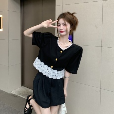 批发实价实拍名媛小香风短外套<b class='q'>女</b>设计感蕾丝花边拼接短袖上衣薄夏