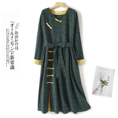 批发实拍民族风棉麻<b class='q'>连衣裙</b>女2026春秋季新款文艺复古显瘦修身长裙子