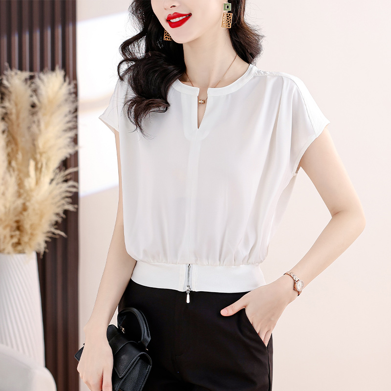 PF6510#白色圆领短袖女2024夏季新款韩版设计感休闲宽松显瘦时髦百搭...