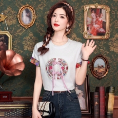 批发新中式<b class='q'>中国风</b>刺绣小众t恤女2026新款夏季高级感短袖拼接洋气上衣