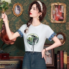 批发国风<b class='q'>女装</b>短袖t恤夏季2026新款重工刺绣设计感正肩宽松新中式上衣