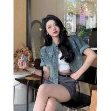 批发实拍复古小个子<b class='q'>牛仔</b><b class='q'>外套</b>女短袖夏季宽松设计感休闲百搭短款<b class='q'>上衣</b>服