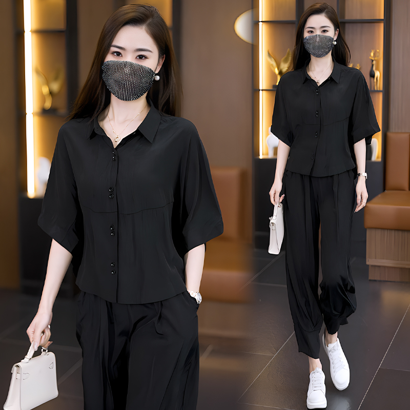 MY6344# 夏季新款洋气大码女装套装胖MM时尚宽松显瘦哈伦裤两件套女裝貨源服裝批發
