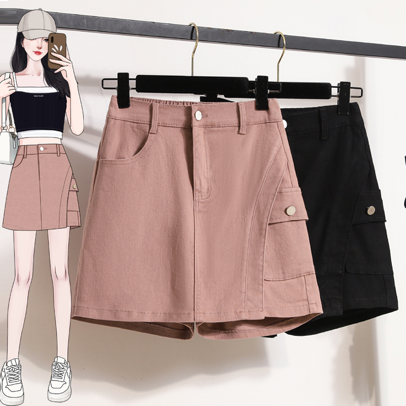 RY1961# 实拍夏款大码松紧腰牛仔短裙裤胖MM洋气防走光短裙时尚半身裙...