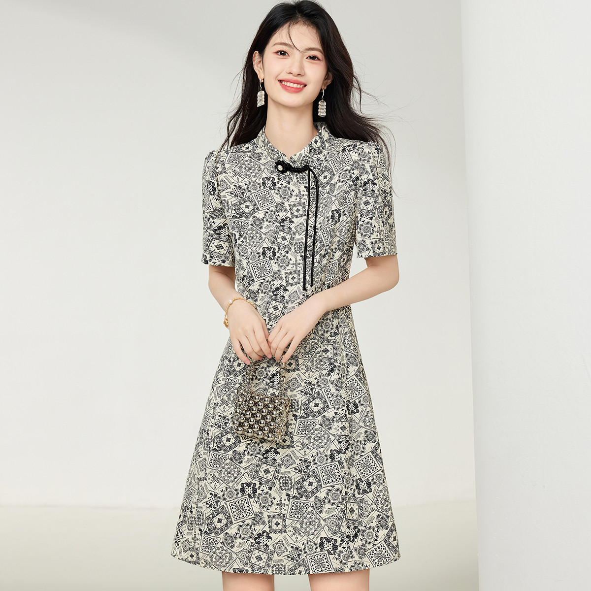 LN29972# 新中式连衣裙女夏季旗袍改良年轻款小个子国风A字连衣裙