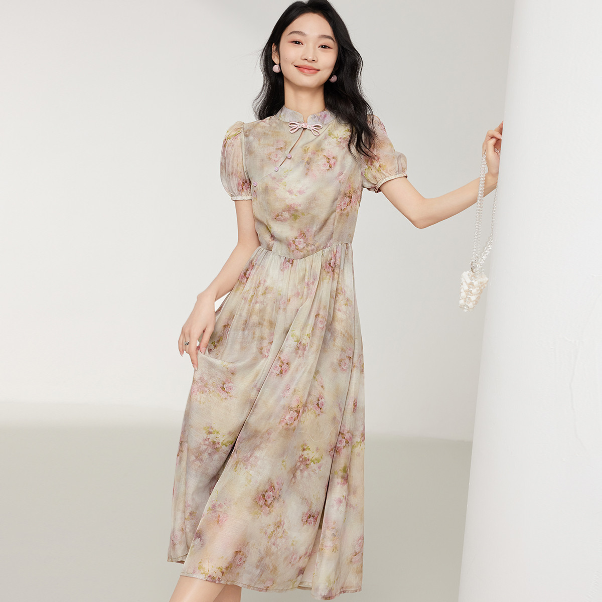 FA31539# 国风睡莲印花夏季时尚气质新中式盘扣旗袍连衣裙 服裝批發女裝批發服飾貨源