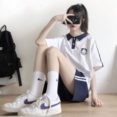 批发244#跑步<b class='q'>运动服</b>套装女夏季新款polo衫学生宽松短袖<b class='q'>T</b><b class='q'>恤</b>+短裤两件套