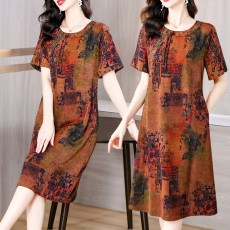 批发香云纱真丝绣花连衣裙女2026夏新款中年<b class='q'>妈妈</b>装桑蚕丝花萝<b class='q'>裙子</b>