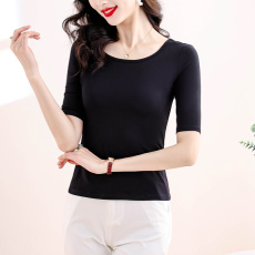 批发莫代尔中袖t恤女2026夏季新款低领紧身U领<b class='q'>打底衫</b>内搭高级感上衣装