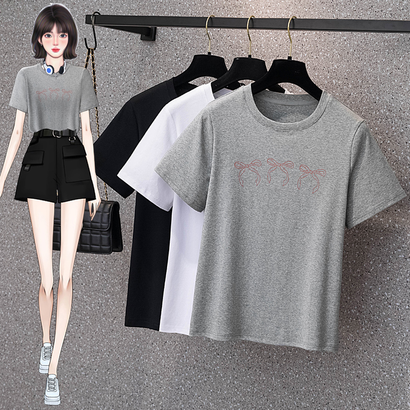 RY4148# 实拍大码女装韩版2026简约短袖圆领上衣女胖mm宽松百搭显瘦t恤夏