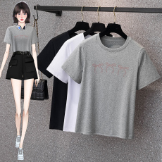 批发实拍<b class='q'>大码</b>女装<b class='q'>韩版</b>2026简约短袖圆领上衣女胖mm宽松百搭显瘦t恤夏