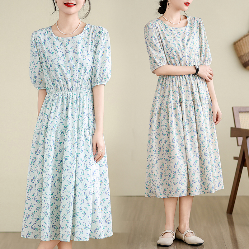 실사 여름 드레스 빅 사이즈 여성 의류 센스 학원 스타일 반팔 차 휴식 프랑스식 드레스 꽃무늬 롱 스커트 m-4xl200 근