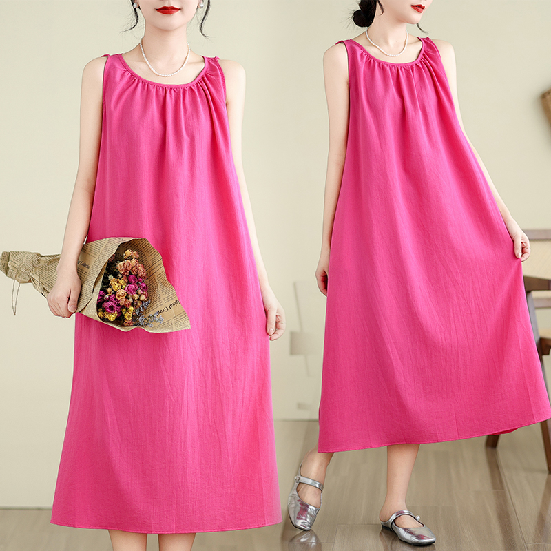 실사 여름 드레스 빅 사이즈 여성 의류 민소매 드레스 슬림해 보이는 해변가 휴가 조끼 행침 목 롱 스커트 m-4xl200 근