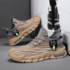 批发2024春夏季新款飞织薄款透气低帮系带跑步运动鞋厚底老爹鞋男鞋