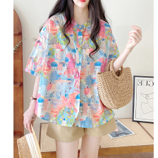 批发2026夏装大码韩版趣味印花<b class='q'>衬衫</b>宽松休闲翻领童趣上衣潮M-4XL200斤