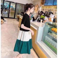 批发<b class='q'>夏</b>装新款大码女装拼接法式<b class='q'>连衣裙</b>时尚宽松清新过膝裙子M-4XL200斤
